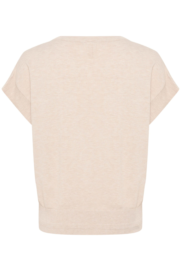 Chandail Dela beige sans manches, style décontracté avec encolure dégagée et coupe ample, parfait pour la superposition.