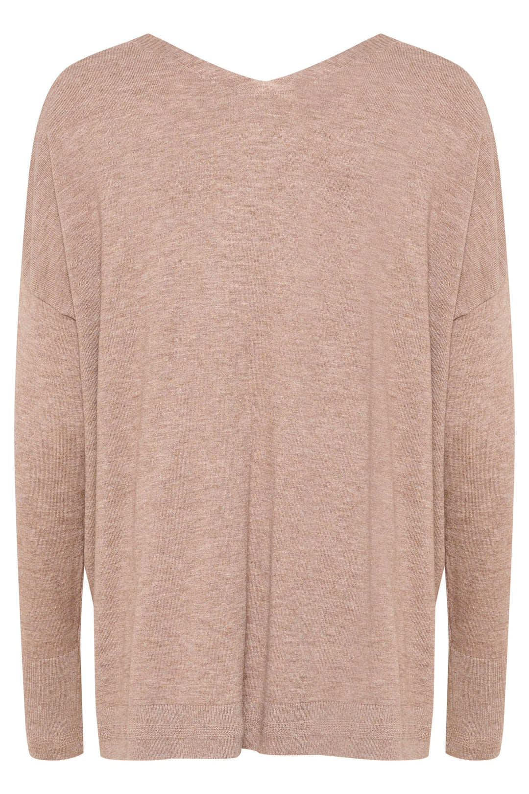 Chandail Dela beige à col en V, style décontracté, coupe ample et douce, idéal pour les journées fraîches.