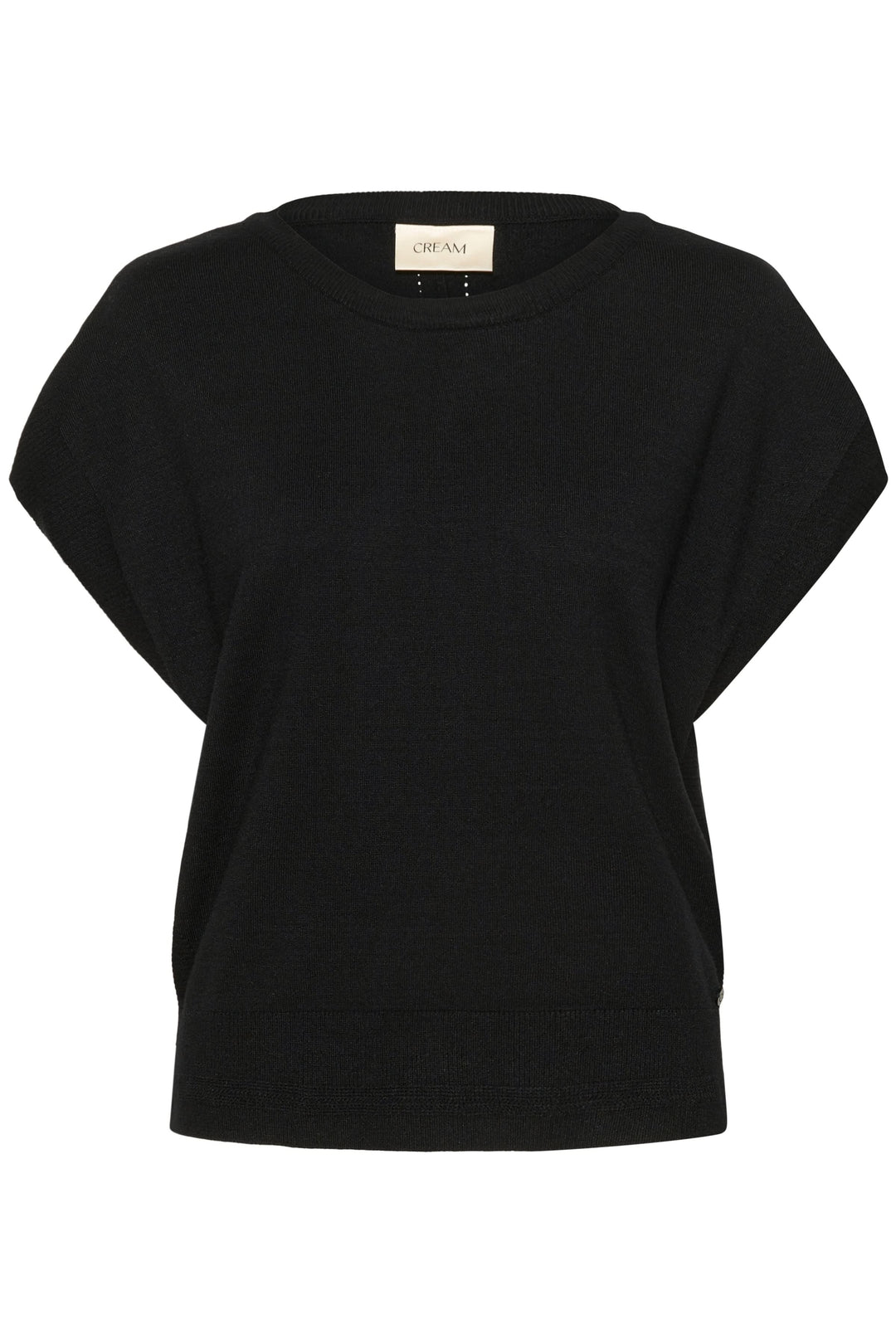 Chandail Dela sans manches noir, coupe ample, légère et décontractée, parfait pour un look féminin et confortable.