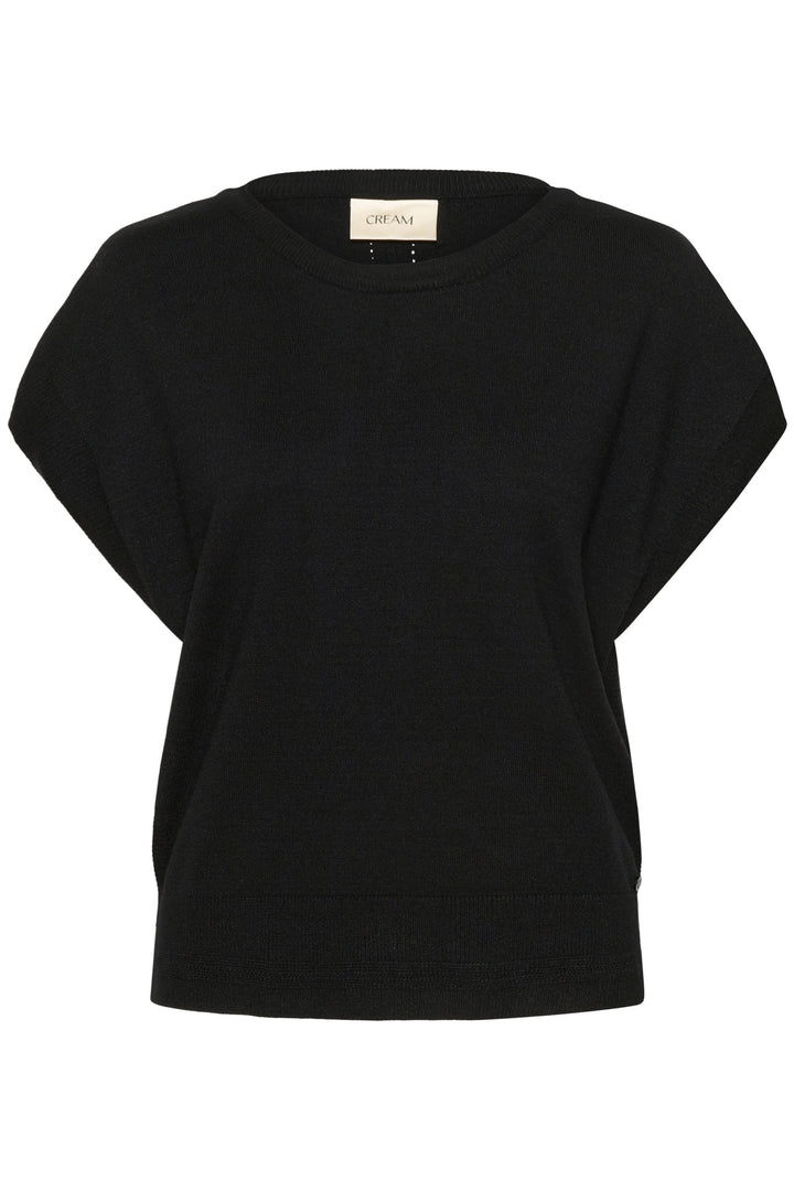 Chandail Dela sans manches noir, coupe ample, légère et décontractée, parfait pour un look féminin et confortable.