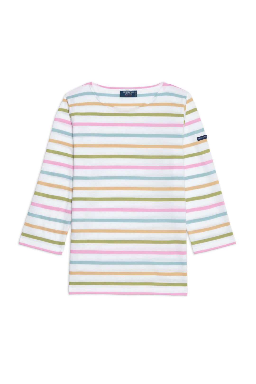 Chandail Galathee II Mult à rayures avec manches trois-quarts, silhouette droite et col bateau, idéal pour un look décontracté.