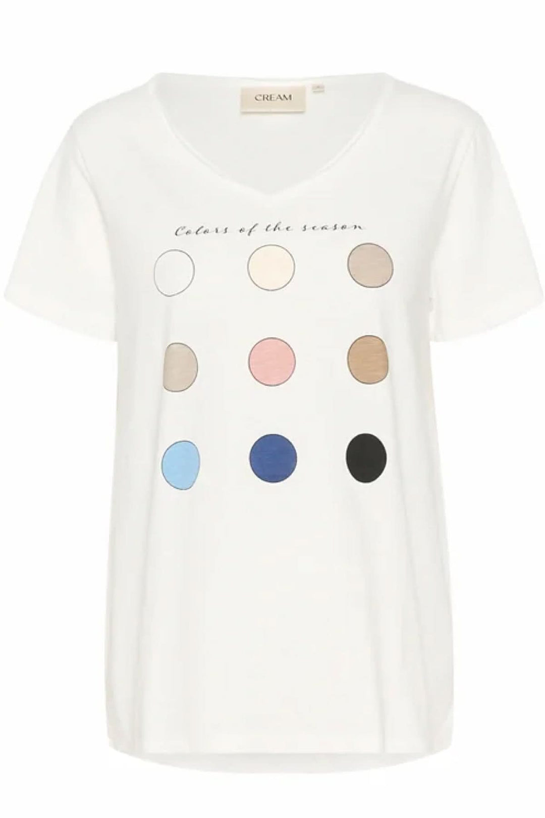 T-shirt blanc à col en V avec imprimé graphique multicolore "Colors of the season".