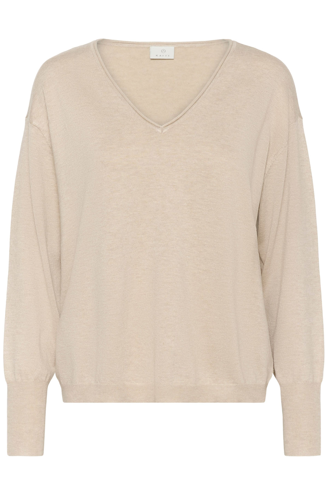 Chandail Lizza beige à encolure en V et coupe ample, idéal pour un style décontracté et élégant.