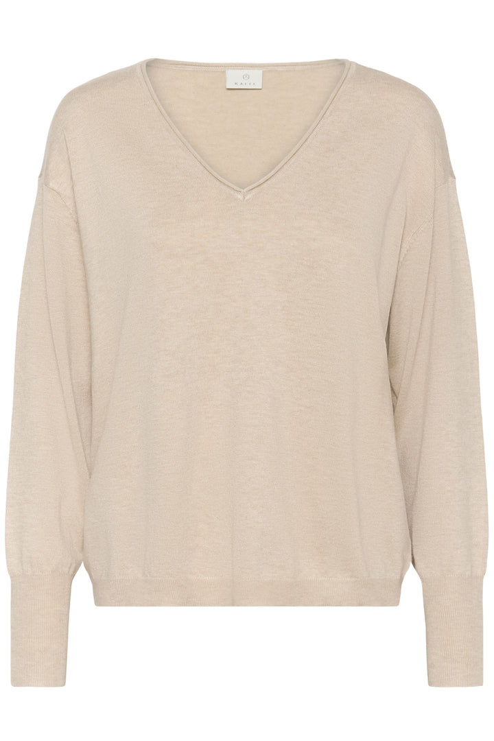 Chandail Lizza beige à encolure en V et coupe ample, idéal pour un style décontracté et élégant.