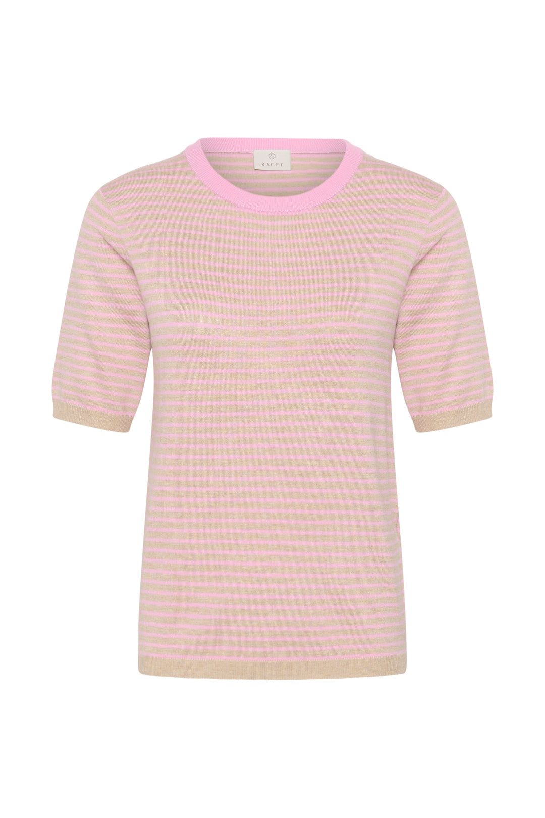 Chandail Lizza élégant avec motif à rayures, manches courtes et encolure ronde, idéal pour un style décontracté et structuré.