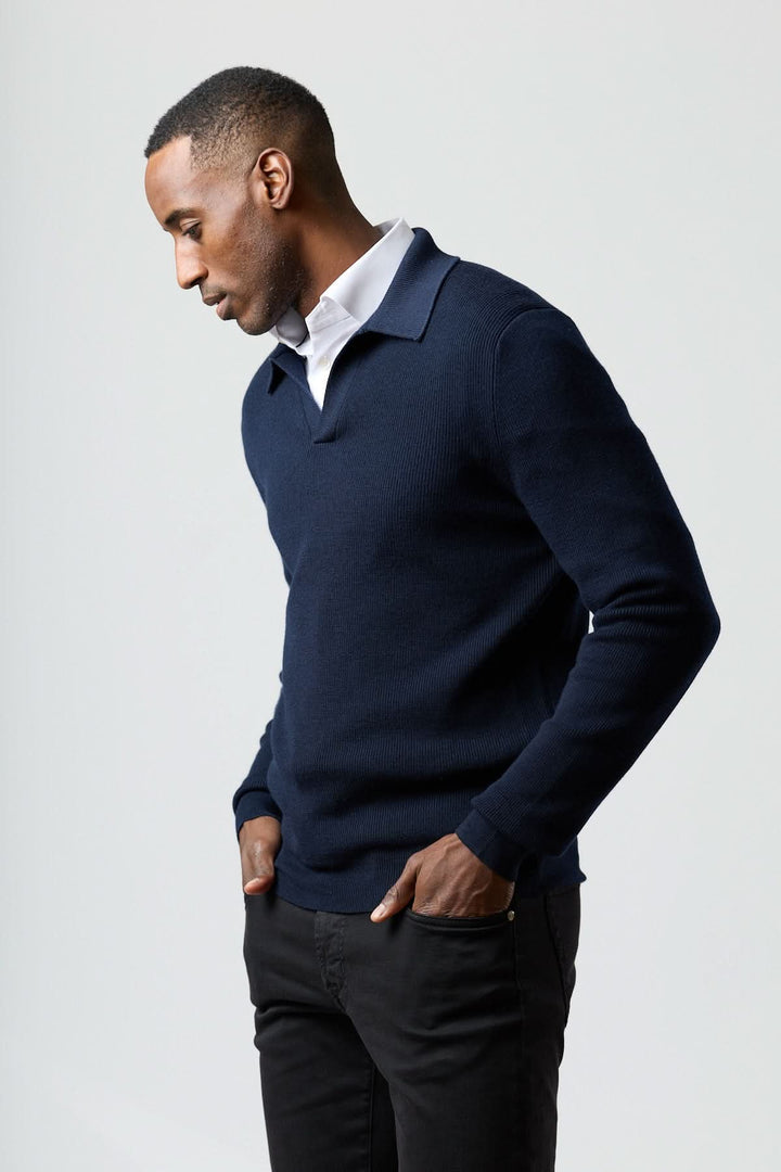 Structured knit polo neck sweater