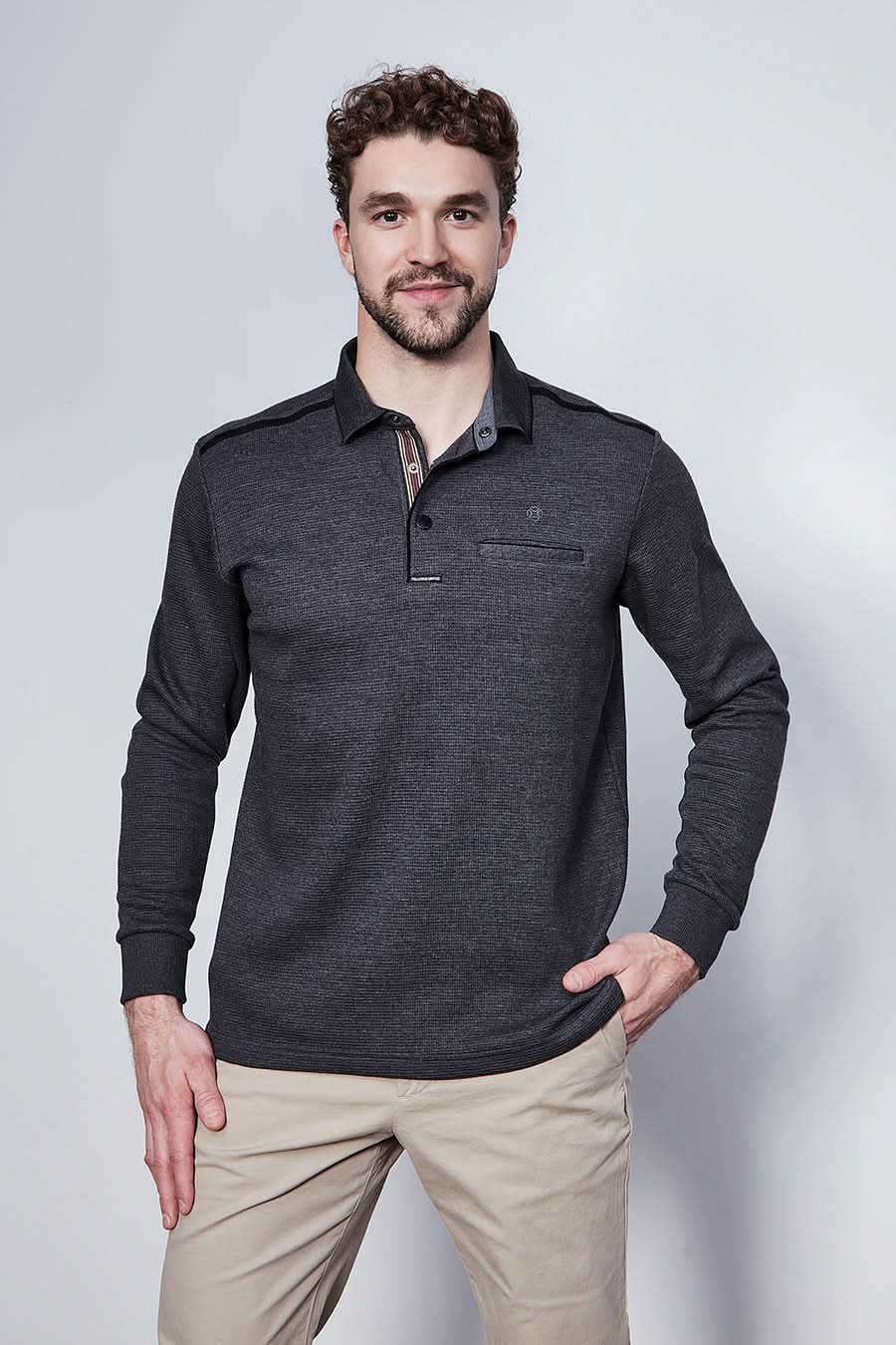 Polo neck sweater with button placket