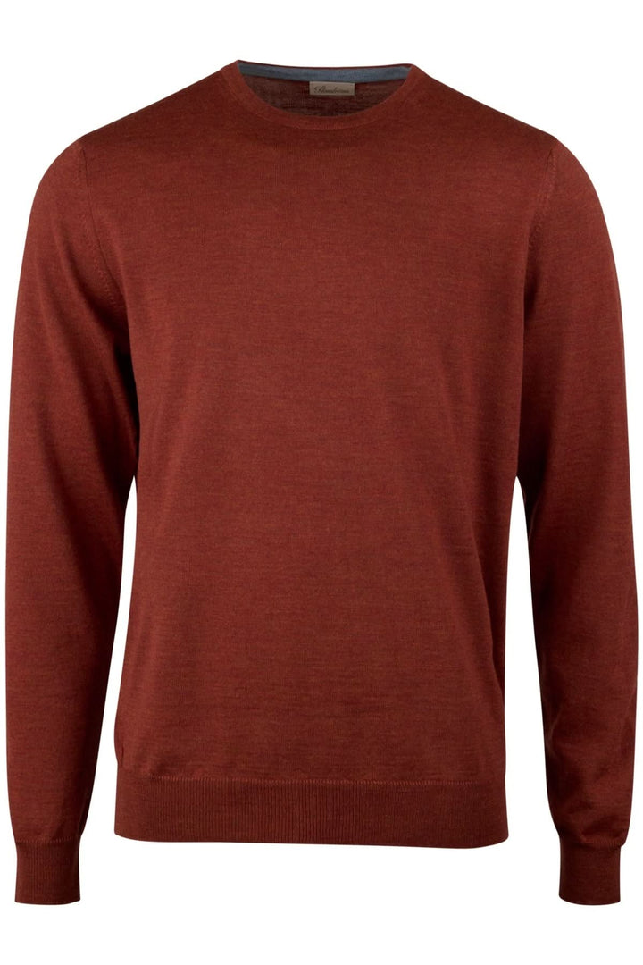 Chandail col rond en laine mérinos avec coudes contrastants, élégant et confortable, avec finitions côtelées et coudières.