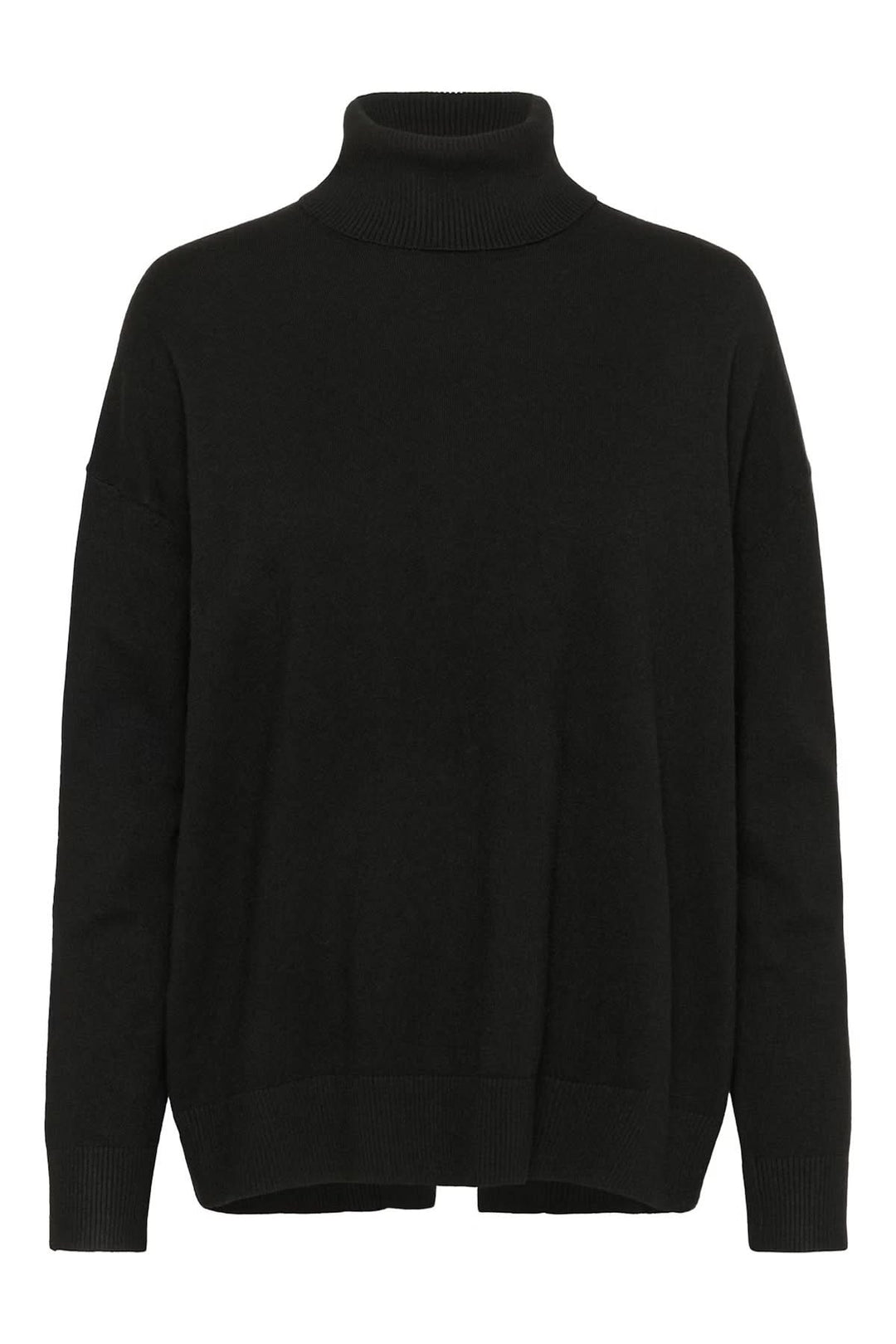 Chandail à col roulé noir coupe décontractée avec manches longues et finitions côtelées.