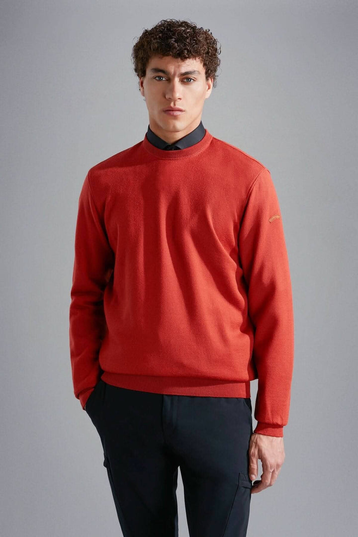 Chandail de laine orange vif Paul &amp; Shark pour homme, alliant élégance et confort.