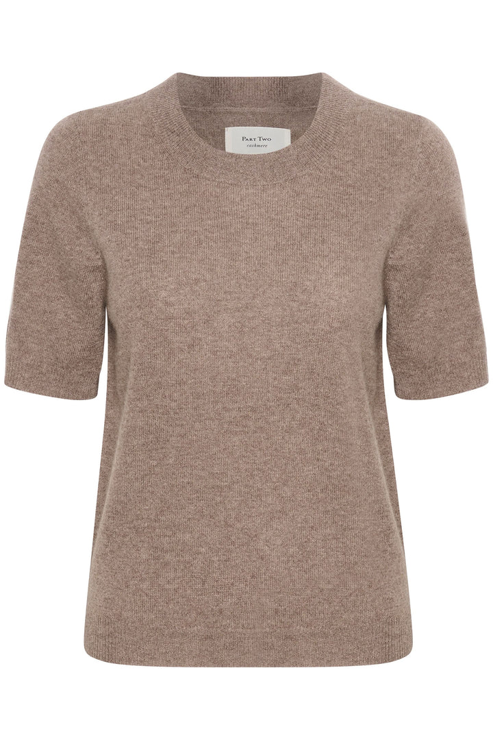 Chandail en cachemire Everlotta à manches courtes, encolure ronde, couleur beige, coupe classique.