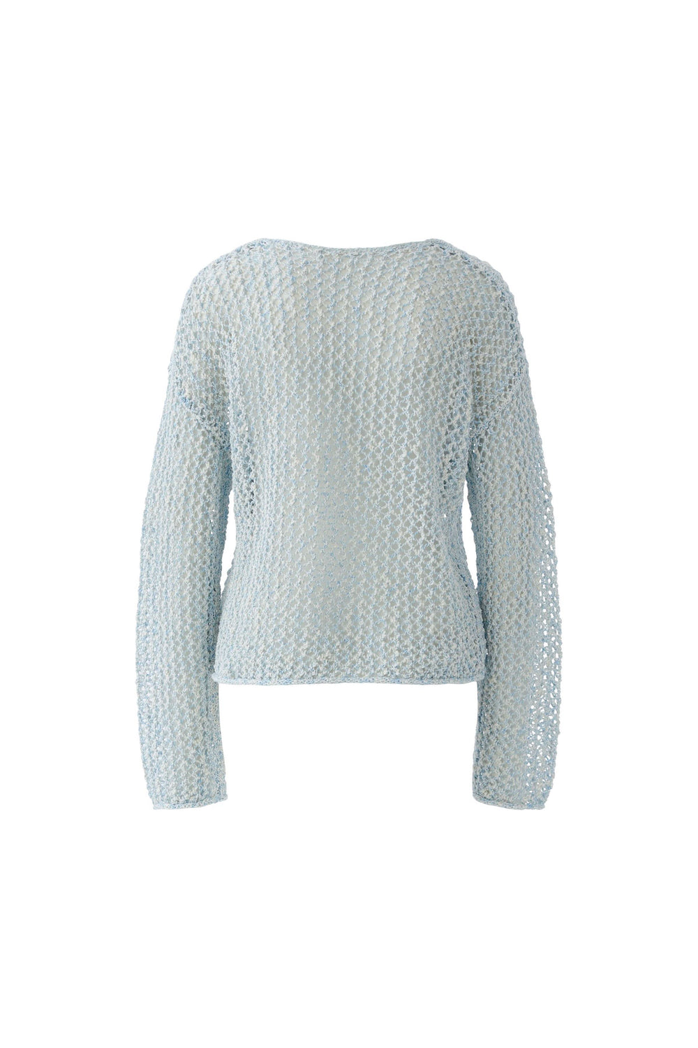 Chandail en maille ajourée à col en V léger et moderne, idéal pour superposition, encolure V, manches longues, texture ouverte.