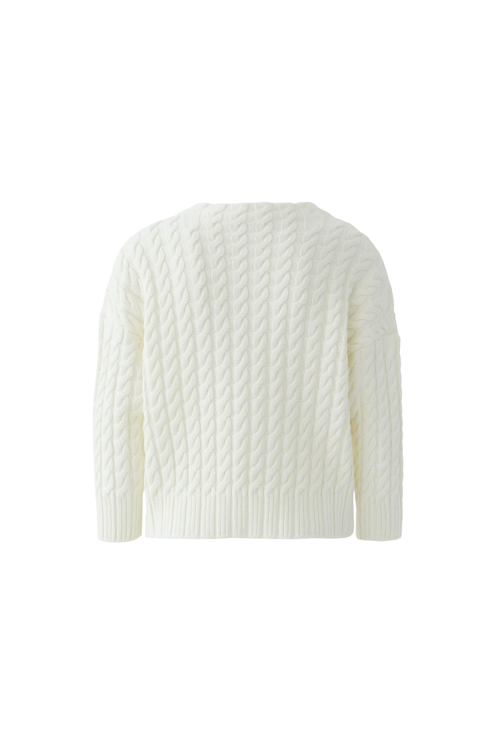 Chandail en maille torsadée blanc, coupe droite, encolure ronde, idéal pour un style élégant au quotidien.