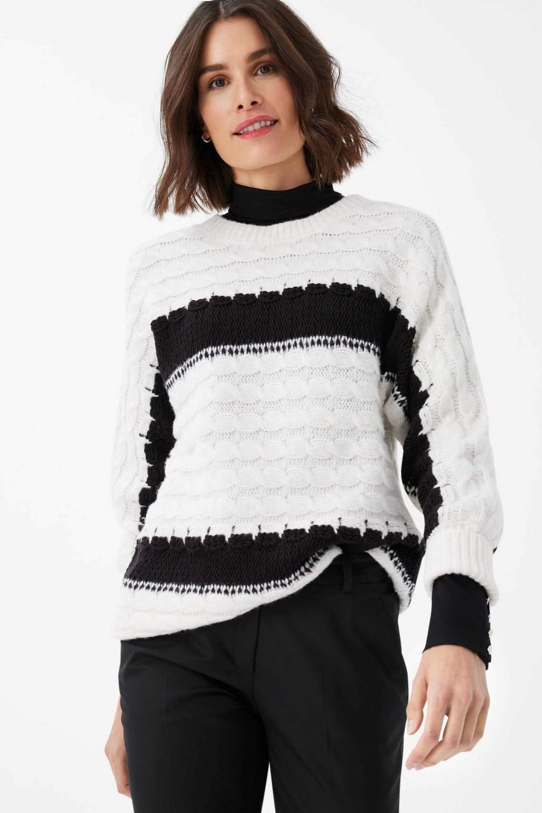 Pull en tricot pour femme, décontracté avec motif torsadé et bandes contrastantes, parfait pour l'hiver.
