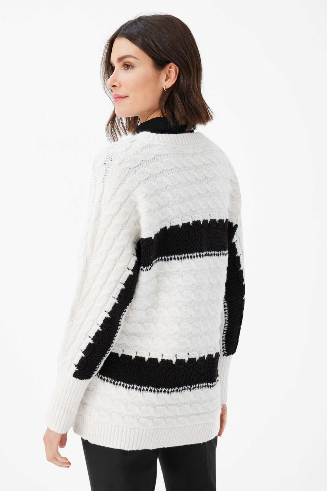 Pull en tricot Liv pour femme, décontracté avec motif torsadé et bandes contrastantes, parfait pour l'hiver.