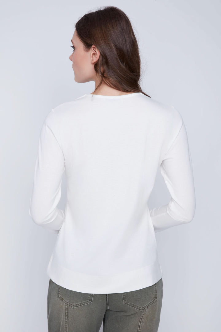 Vue arrière chandail encolure en V zippée, manches longues, blanc, coupe droite, idéal pour look décontracté ou professionnel.