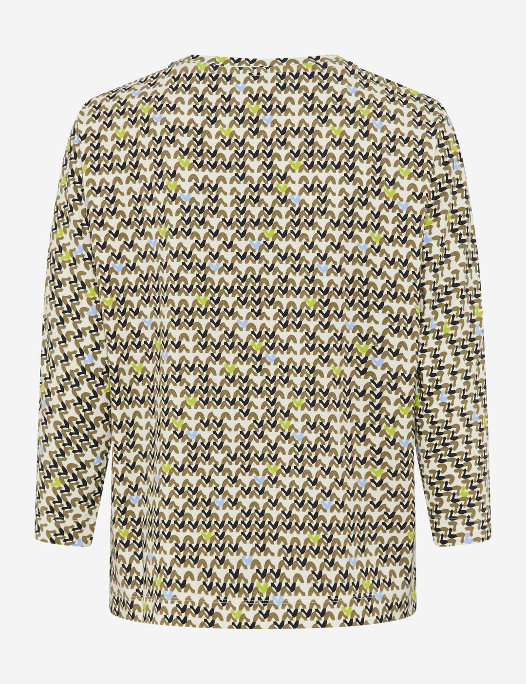 Vue arrière du Chandail imprimé graphique CHARLENE avec manches trois-quarts et imprimé graphique contemporain.