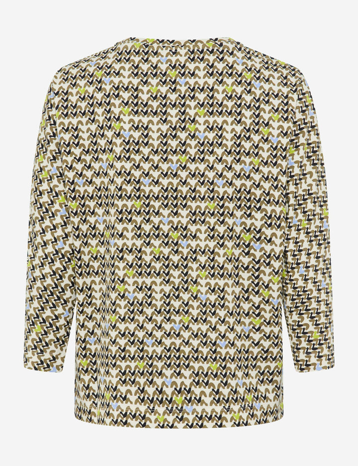 Vue arrière du Chandail imprimé graphique CHARLENE avec manches trois-quarts et imprimé graphique contemporain.