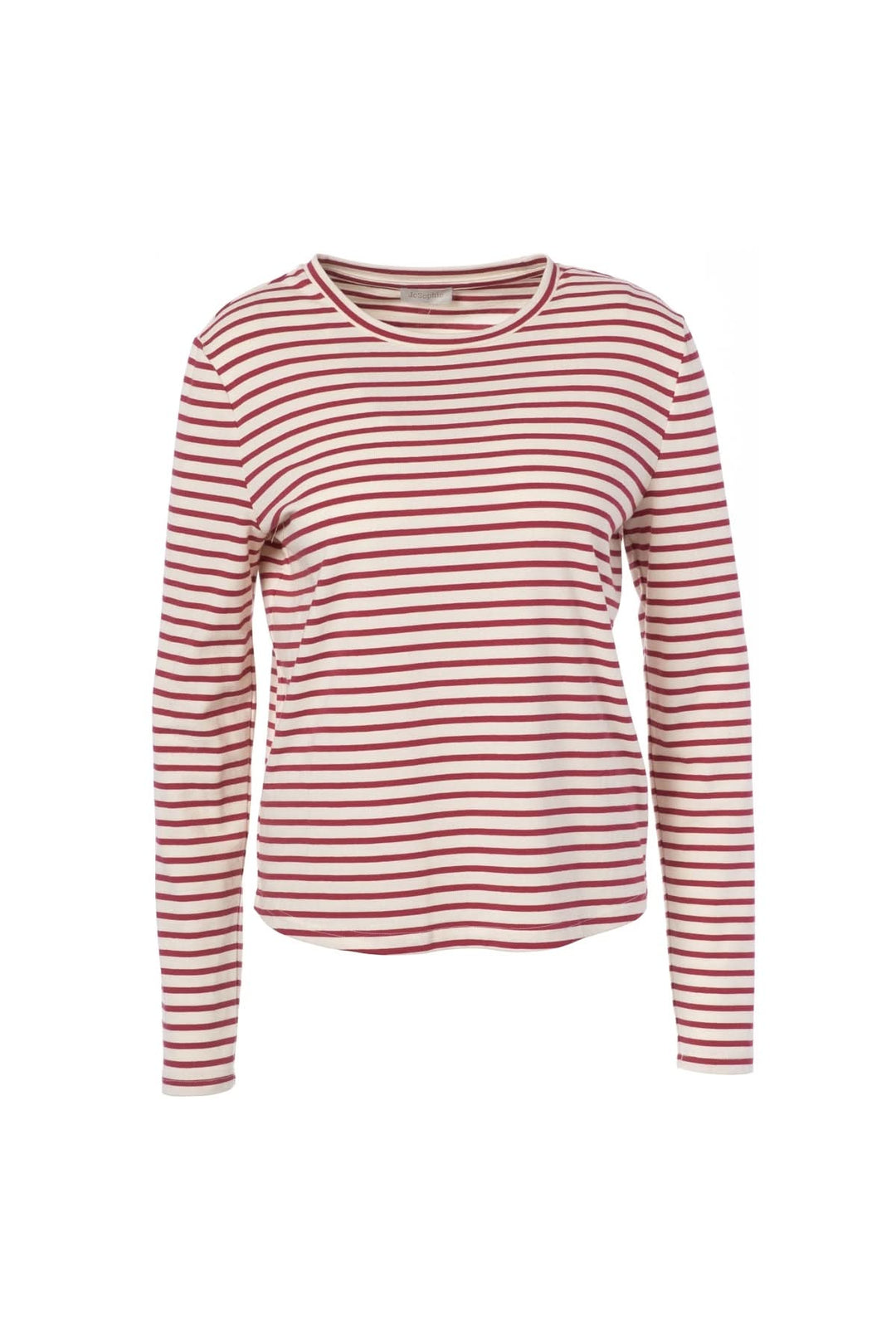 Chandail ligné marin en tissu extensible, coupe ajustée et polyvalente pour un style casual-chic, encolure ronde.