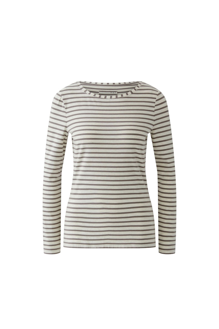Chandail à manches longues Sumiko à rayures horizontales, coupe ajustée et tissu confortable pour une allure intemporelle.