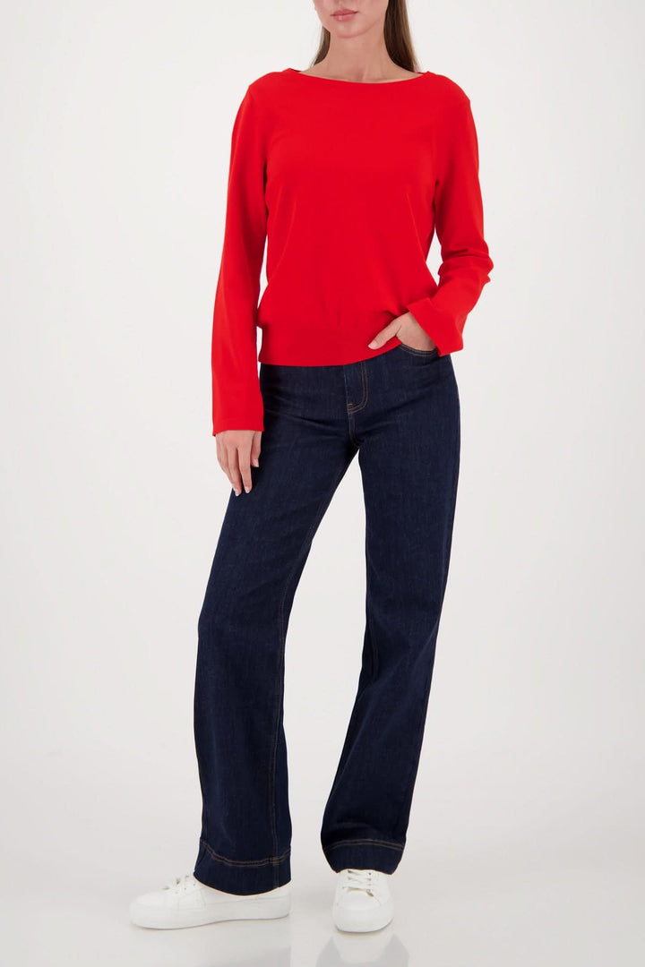 Chandail à manches longues col rond rouge style décontracté avec coupe droite et encolure classique, idéal pour un look soigné.