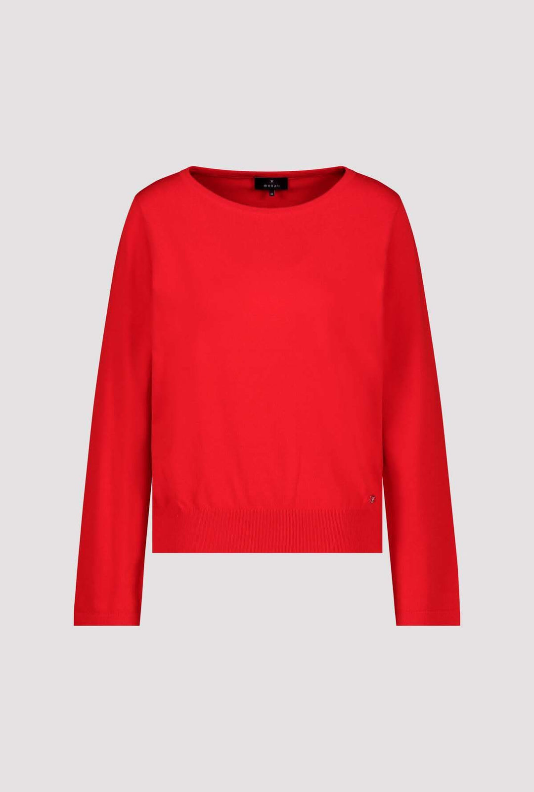 Chandail à manches longues col rond rouge, coupe droite élégante et intemporelle.