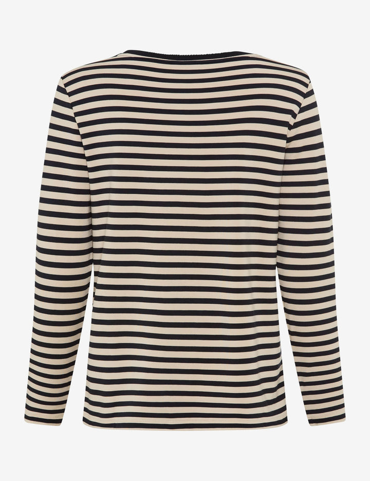 Chandail rayé CARINA L, manches longues, motif rayé intemporel, matière douce et extensible, coupe confortable, encolure ronde.