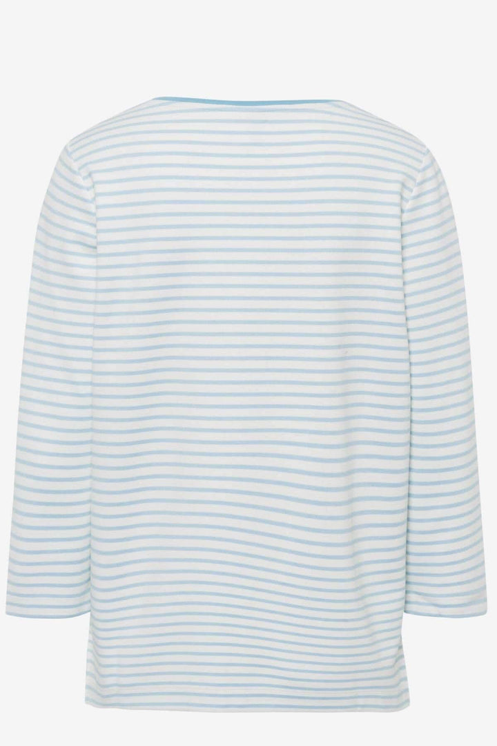 Chandail rayé pour femme BONNIE, vue arrière, style élégant et sportif, manches 3/4, tissu léger.