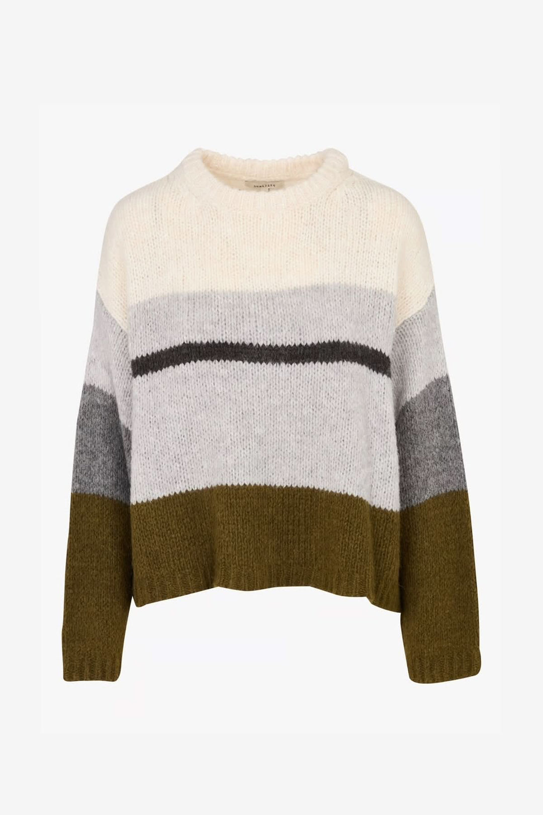 Chandail à rayures color block, encolure ronde, coupe ample, maille épaisse, parfait pour un look décontracté.