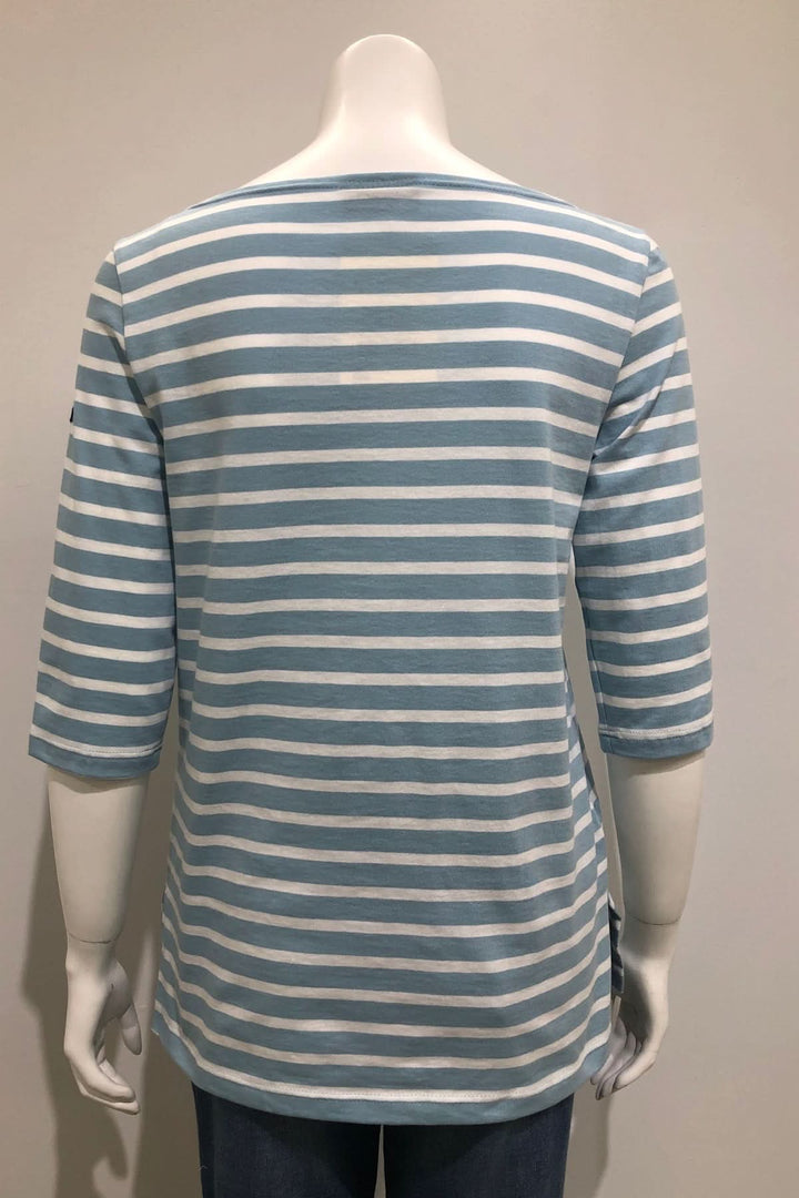 Chandail à rayures PHARE COTON manches courtes, coupe droite, encolure bateau. Décontracté et confortable pour un style quotidien.