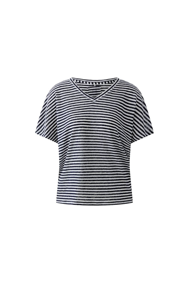 Chandail à rayures col en v à manches courtes et coupe décontractée, idéal pour un look moderne et confortable.
