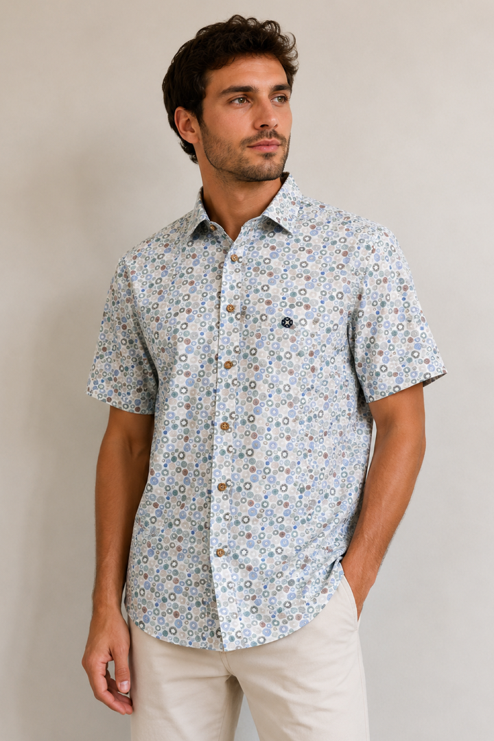 Chemise manches courtes à motif géométrique