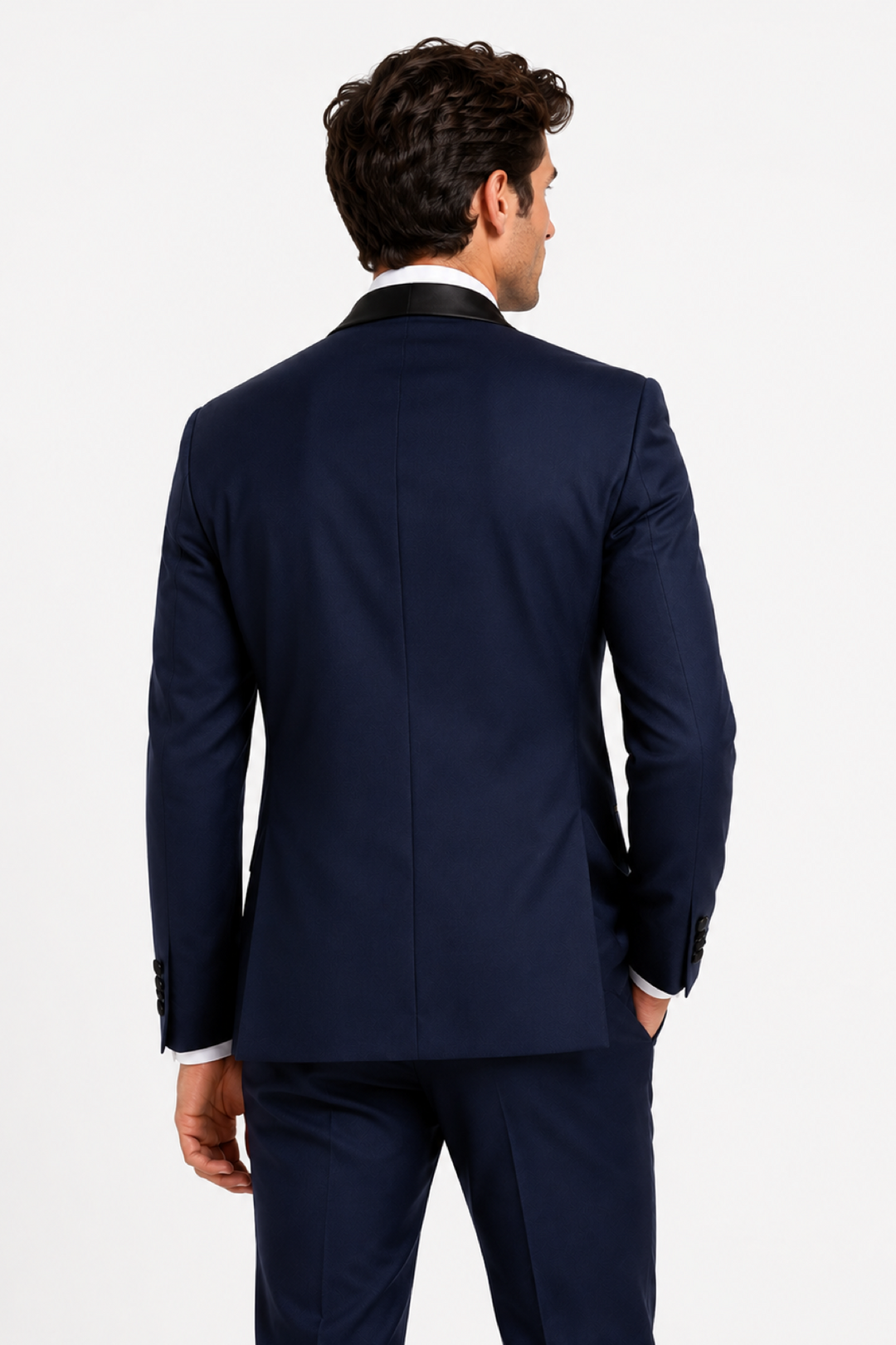 Full-length tuxedo with a satin shawl collar