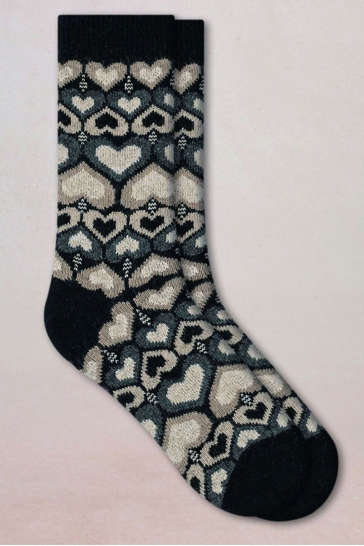 Chaussettes en tricot à motif avec jacquard de cœurs, mi-mollet, confortables et chaudes, pour un style ludique et raffiné.