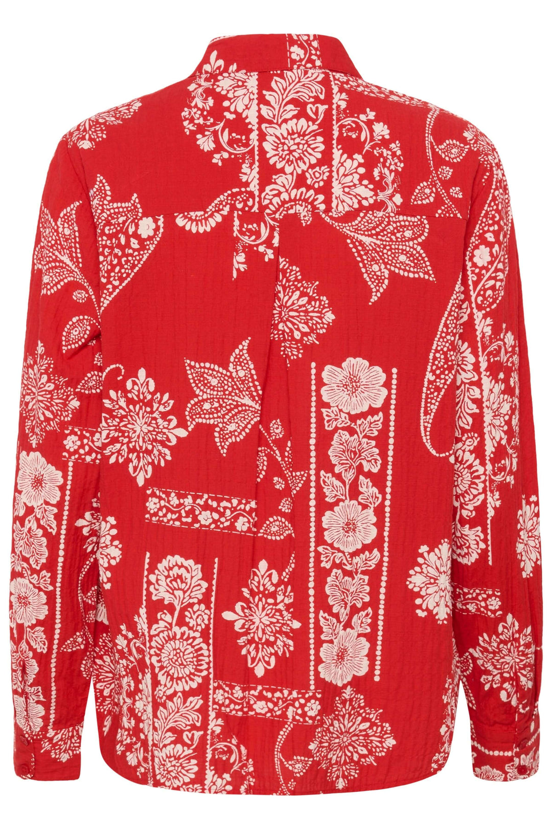 Chemise Gianna imprimée à manches longues rouge avec motifs décoratifs, vue arrière.