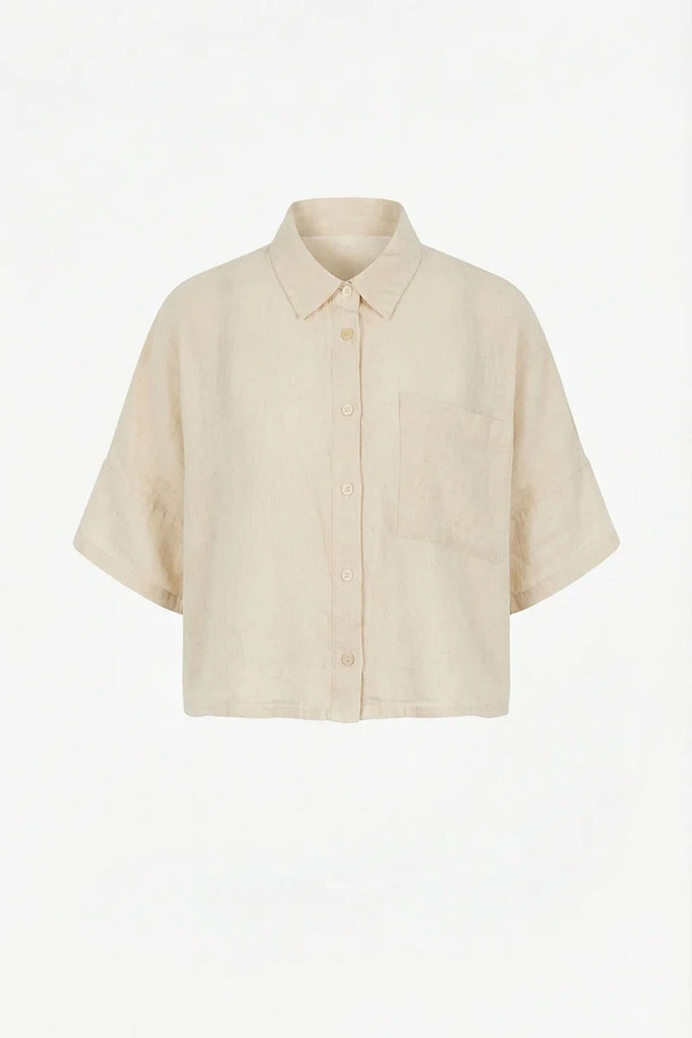Chemise courte en lin à coupe ample avec poche plaquée.