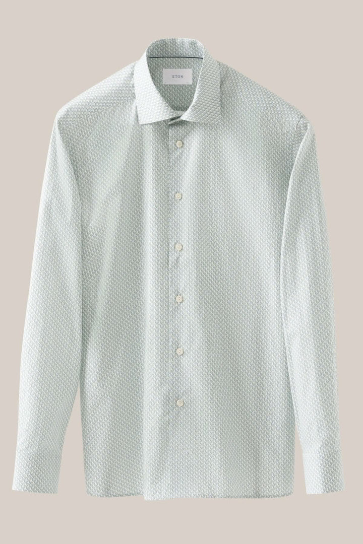 Chemise en coton à imprimé perroquet, motifs verts et bleus pour un style élégant et sophistiqué.