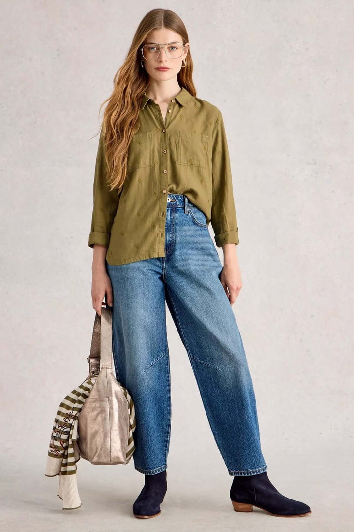 Patterned cotton shirt with roll-up sleeves