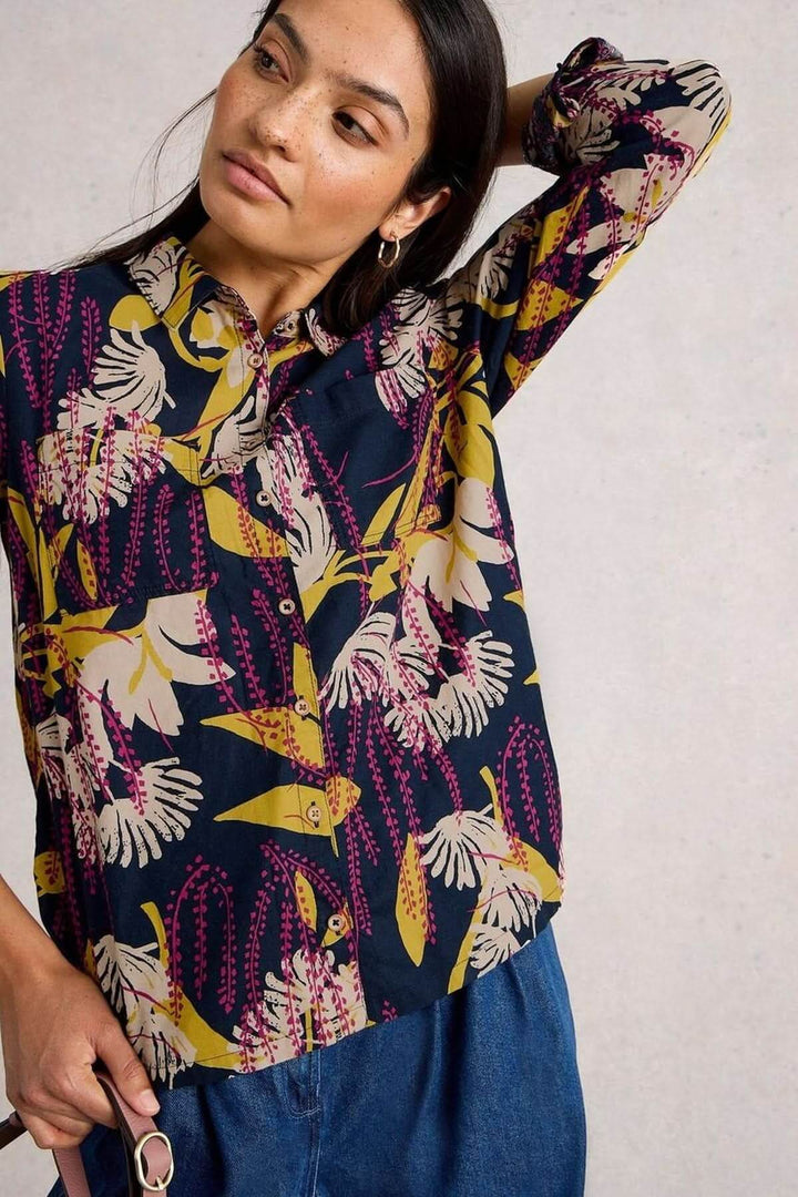 Patterned cotton shirt with roll-up sleeves