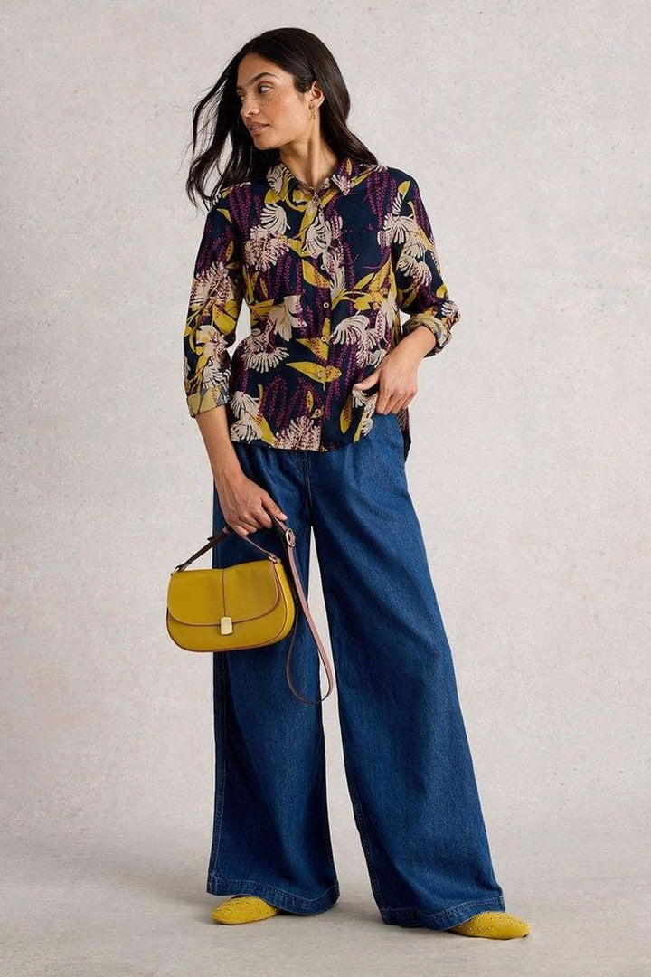 Patterned cotton shirt with roll-up sleeves