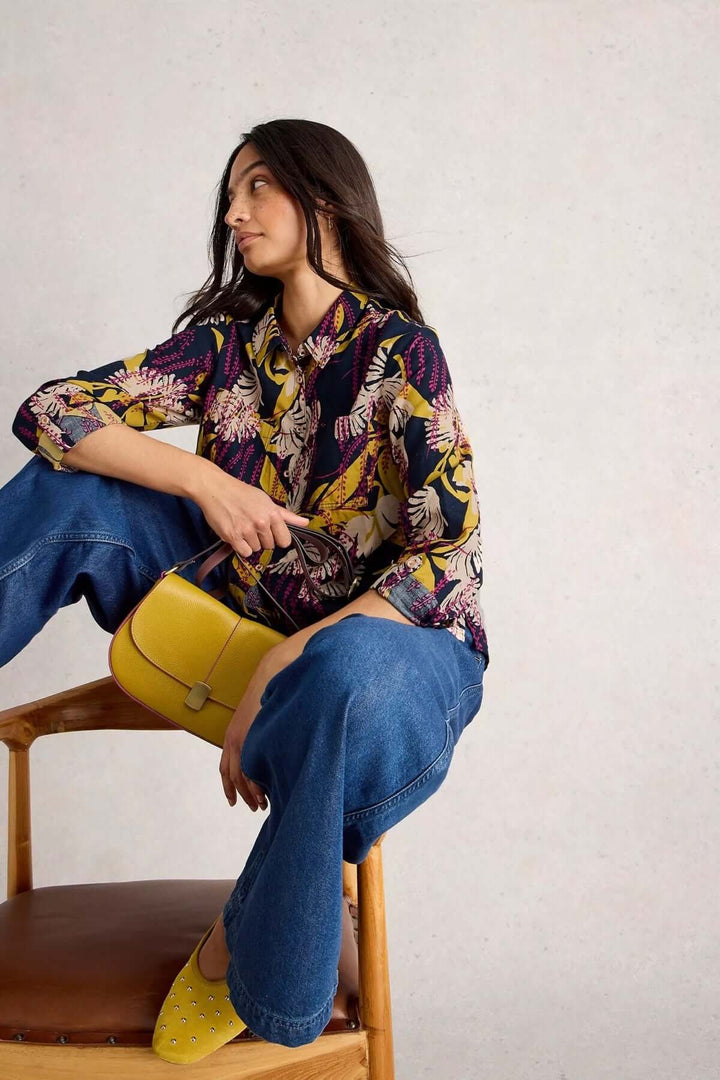 Patterned cotton shirt with roll-up sleeves