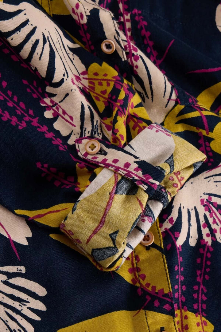 Patterned cotton shirt with roll-up sleeves