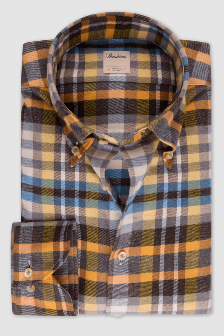 Chemise en flanelle à carreaux en coton, col boutonné et manchette simple, idéale pour un look décontracté