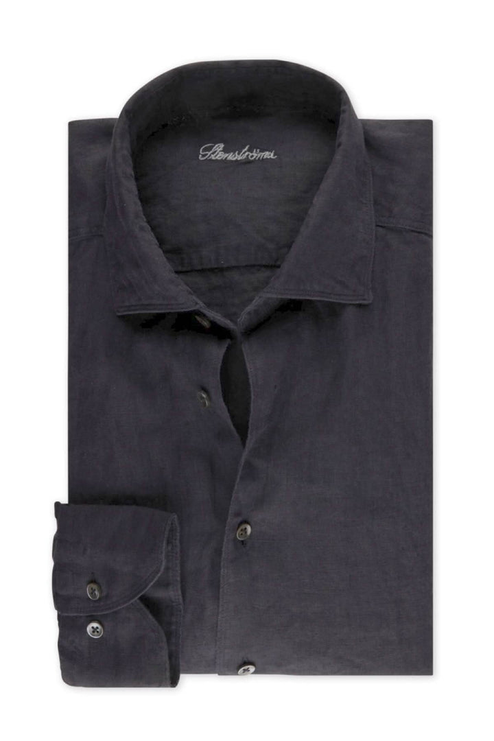 Chemise en lin légère et respirante, col classique, couleur bleu foncé, idéale pour l&