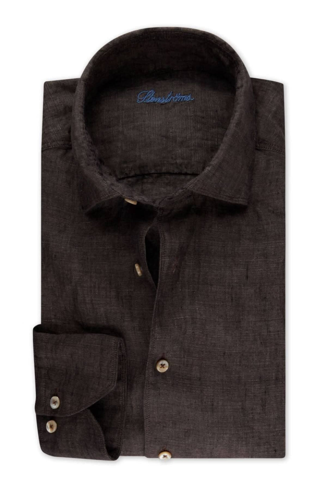 Chemise en lin marron, légère et respirante, avec col classique et boutons élégants, parfaite pour l&
