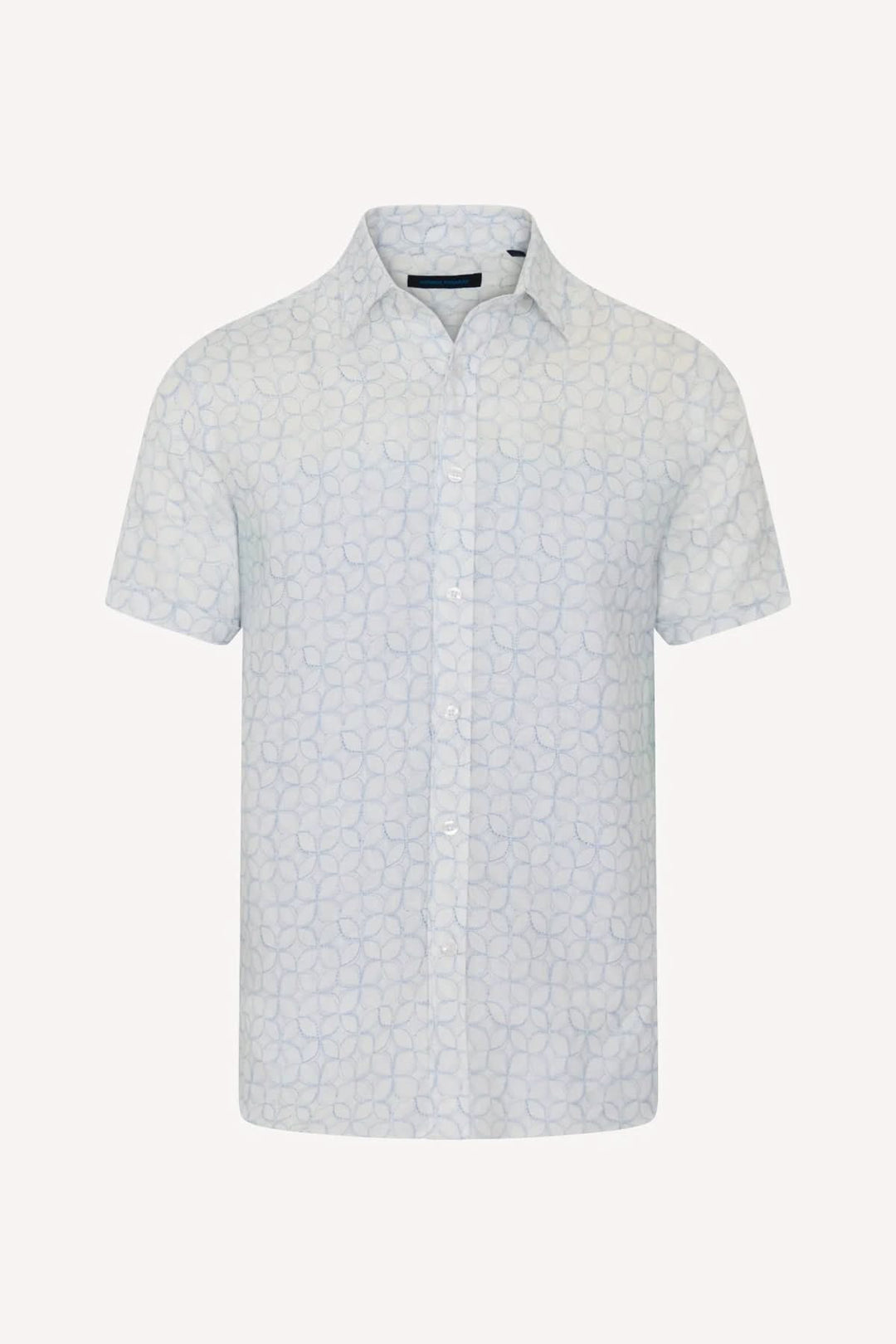 Short-sleeved printed linen shirt