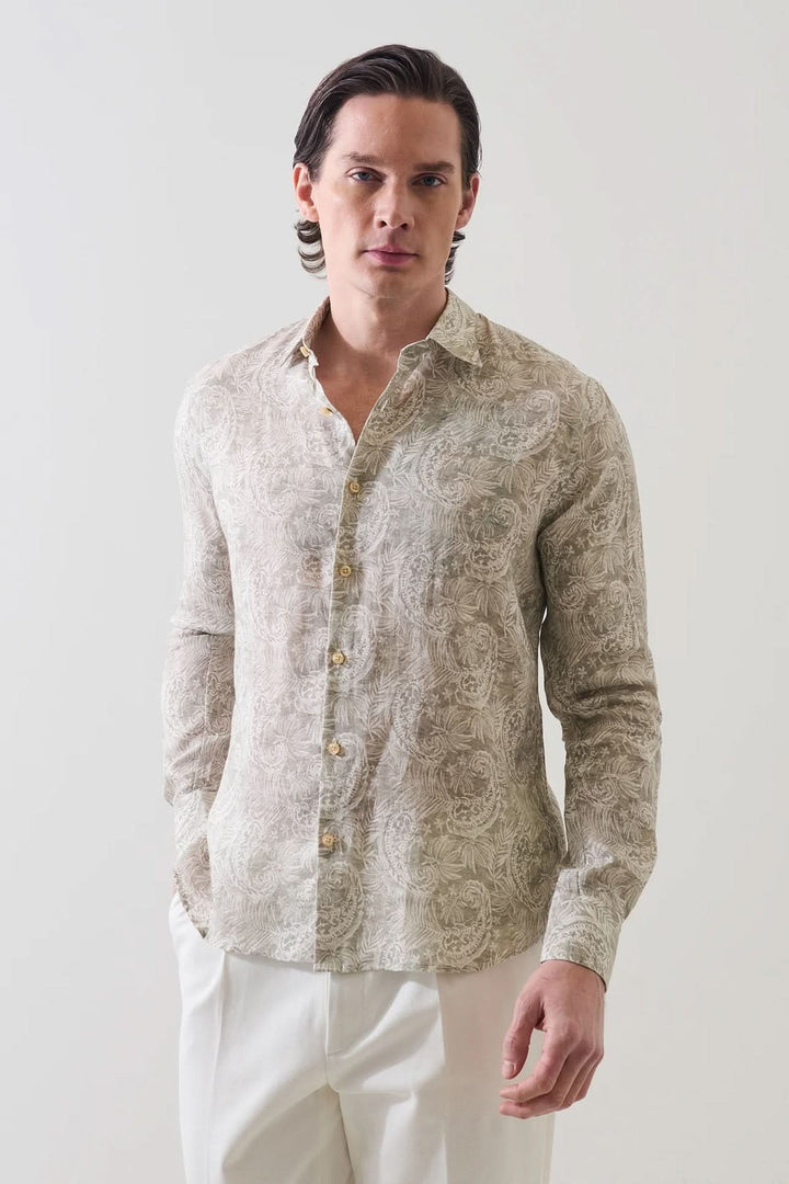 Paisley-print linen shirt