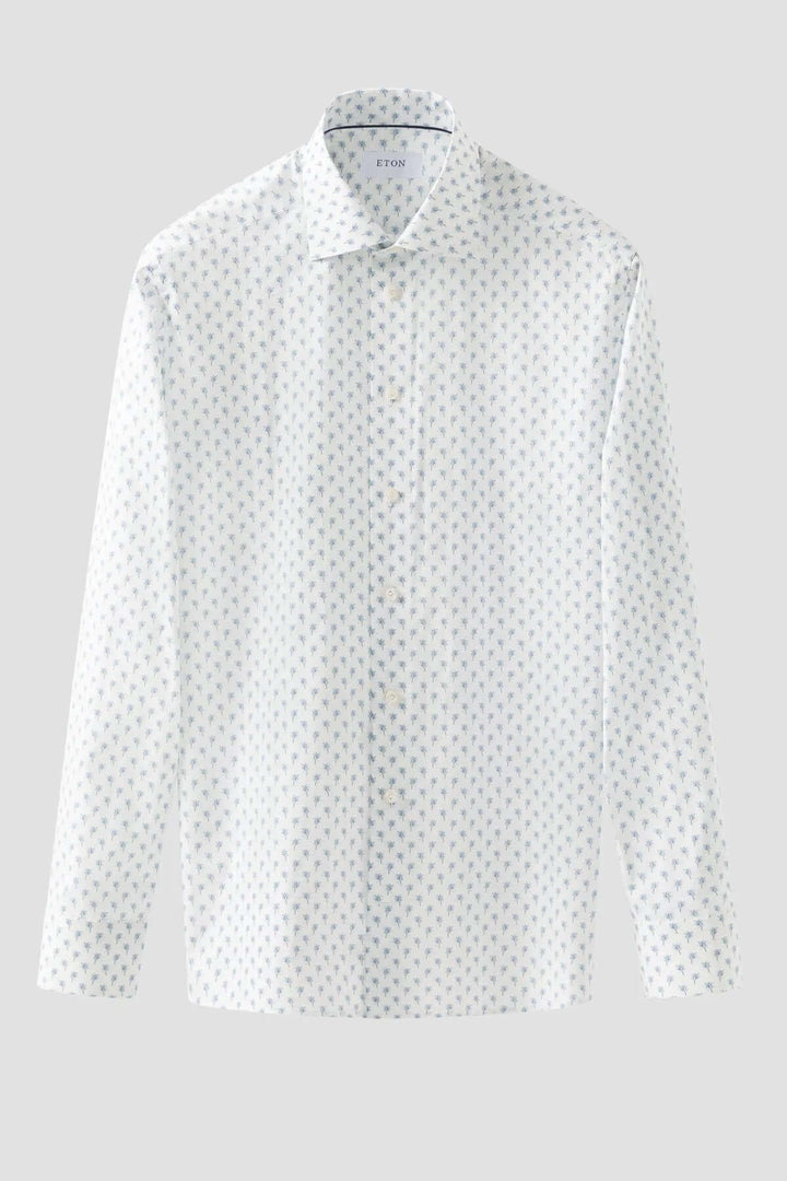 Chemise en sergé à motif palmier, col italien, élégante et confortable.