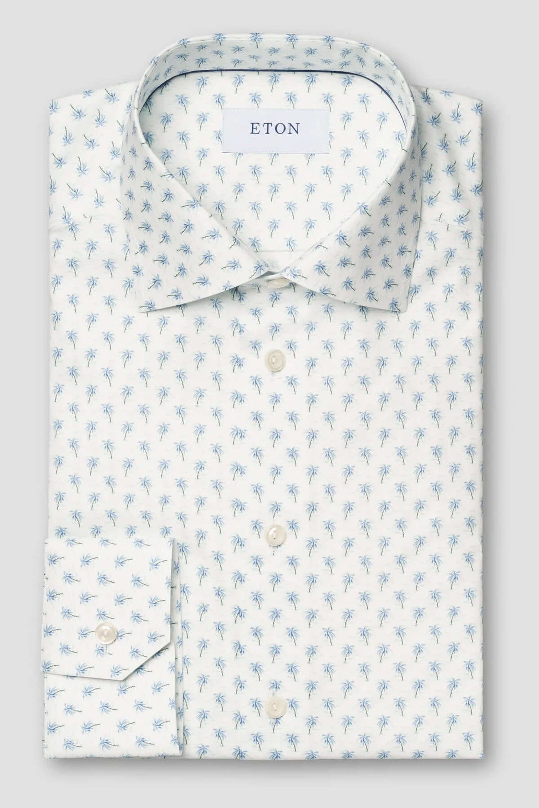 Chemise en sergé à motif palmier, col italien, élégante et confortable, pour un look intemporel.