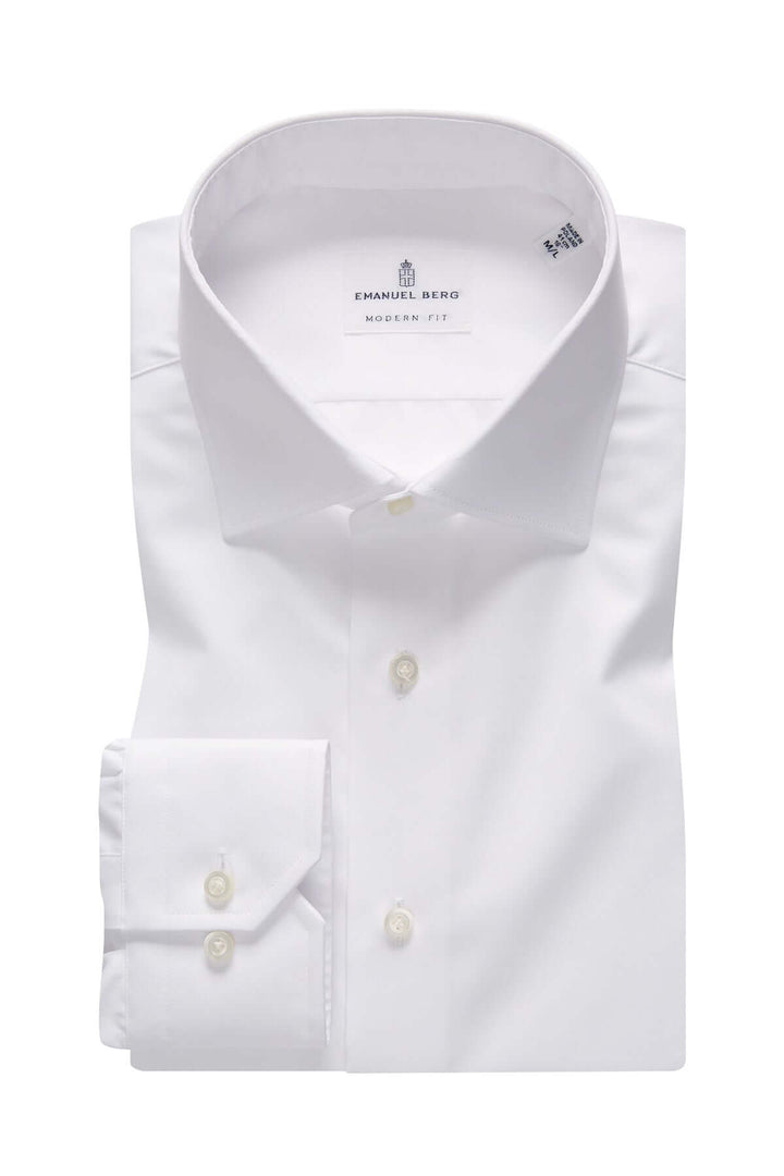 Chemise habillée en twill de coton, col Mr. Crown, couleur blanche, élégante et infroissable.